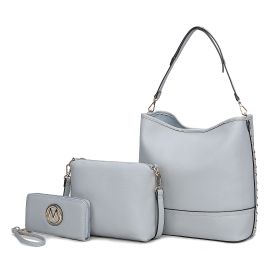 MKF Collection Wren Vegan Leather Women's Hobo with Pouch and Wristlet Wallet by Mia K- 3 pieces (Color: Blue)