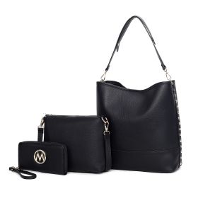 MKF Collection Wren Vegan Leather Women's Hobo with Pouch and Wristlet Wallet by Mia K- 3 pieces (Color: Black)